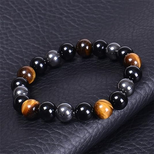 Pulsera de piedra negra y café de 10 mm - Quierox - Tienda Online