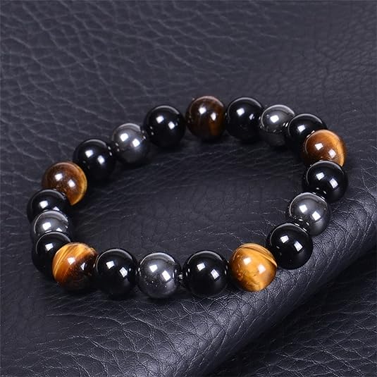 Pulsera de piedra negra y café de 10 mm - Quierox - Tienda Online