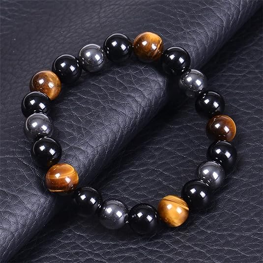 Pulsera de piedra negra y café de 10 mm - Quierox - Tienda Online