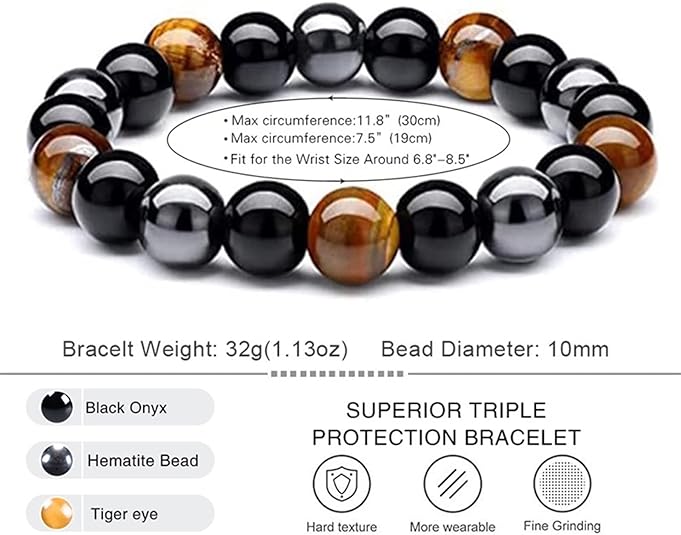 Pulsera de piedra negra y café de 10 mm - Quierox - Tienda Online