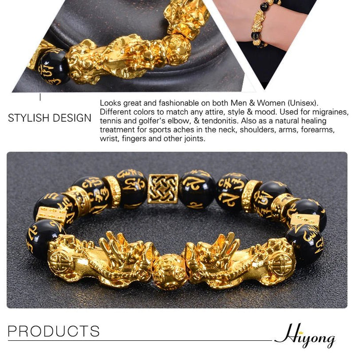 Pulsera Feng Shui con cuentas de piedra de obsidiana negra - Quierox - Tienda Online