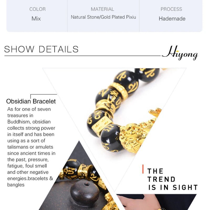 Pulsera Feng Shui con cuentas de piedra de obsidiana negra - Quierox - Tienda Online