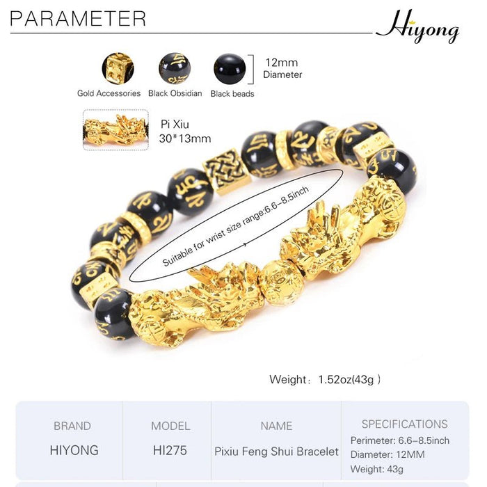 Pulsera Feng Shui con cuentas de piedra de obsidiana negra - Quierox - Tienda Online