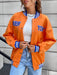 ROMWE Chaqueta varsity de hombros caídos con ribete de rayas y gráfico de letras - Quierox - Tienda Online