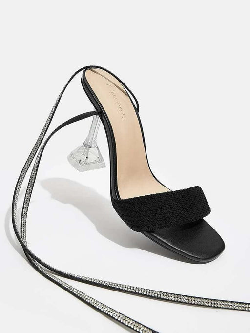 Sandalias con tiras y tacón piramidal con decoración de diamantes de imitación para mujer - Quierox - Tienda Online