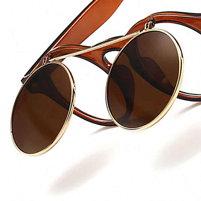 Shein 1 pieza gafas de sol de doble capa redondas estilo steampunk abatibles vintage - Quierox - Tienda Online