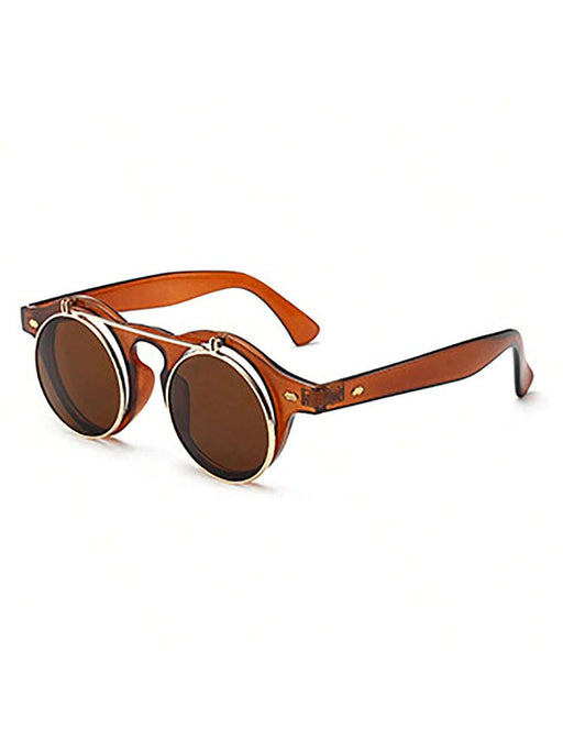 Shein 1 pieza gafas de sol de doble capa redondas estilo steampunk abatibles vintage - Quierox - Tienda Online
