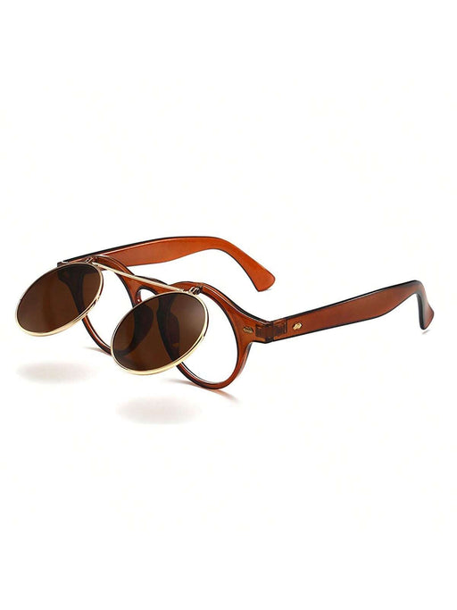 Shein 1 pieza gafas de sol de doble capa redondas estilo steampunk abatibles vintage - Quierox - Tienda Online