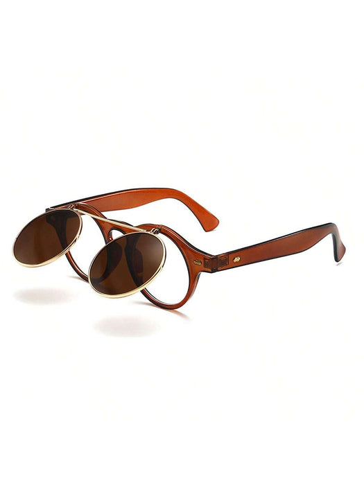 Shein 1 pieza gafas de sol de doble capa redondas estilo steampunk abatibles vintage - Quierox - Tienda Online