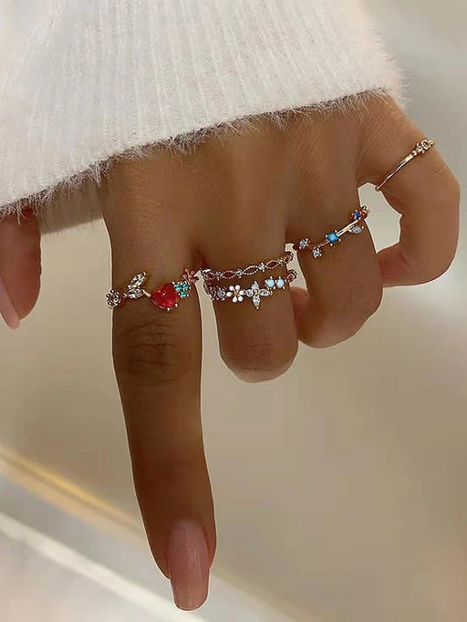 SHEIN 5 piezas Anillo con corazón & con diseño de flor - Quierox - Tienda Online