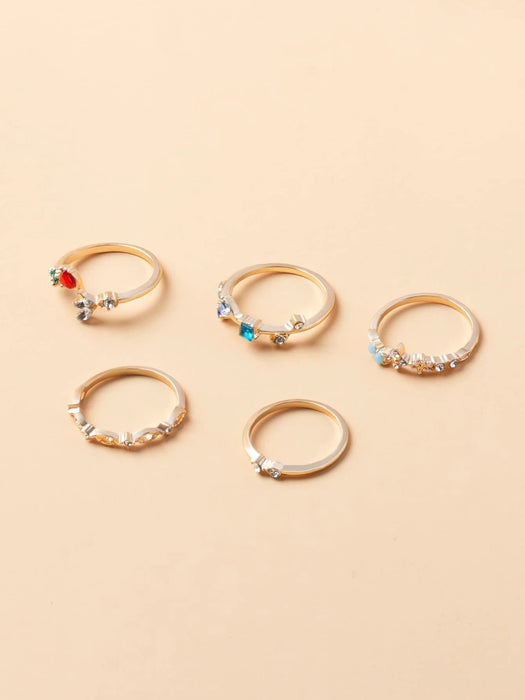 SHEIN 5 piezas Anillo con corazón & con diseño de flor - Quierox - Tienda Online