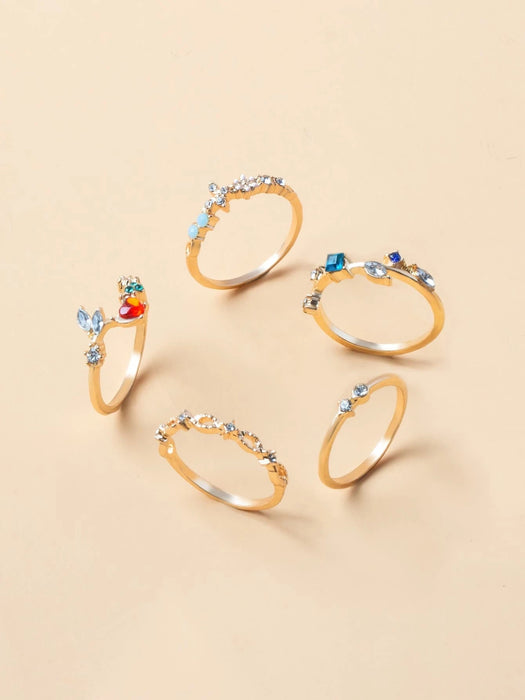 SHEIN 5 piezas Anillo con corazón & con diseño de flor - Quierox - Tienda Online