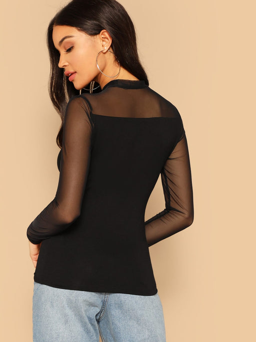 SHEIN BAE Top de hombros de malla de cuello alto - Quierox - Tienda Online