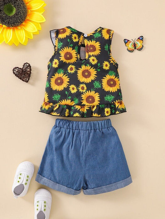 Shein Bebé Con Estampado Floral Ribete Con Fruncido Cruzado Top Tank & Shorts - Quierox - Tienda Online