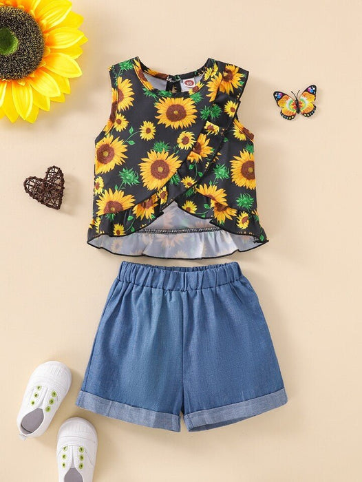 Shein Bebé Con Estampado Floral Ribete Con Fruncido Cruzado Top Tank & Shorts - Quierox - Tienda Online