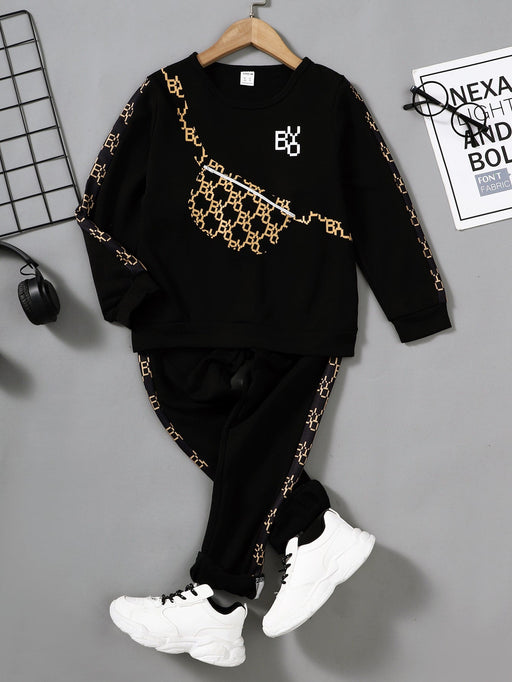 SHEIN Bolso de niño joven con jersey con estampado de letra y pantalones deportivos - Quierox - Tienda Online
