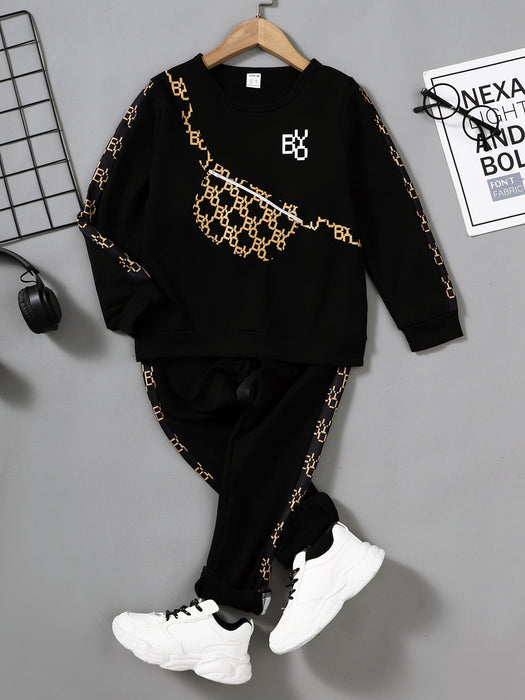 SHEIN Bolso de niño joven con jersey con estampado de letra y pantalones deportivos - Quierox - Tienda Online