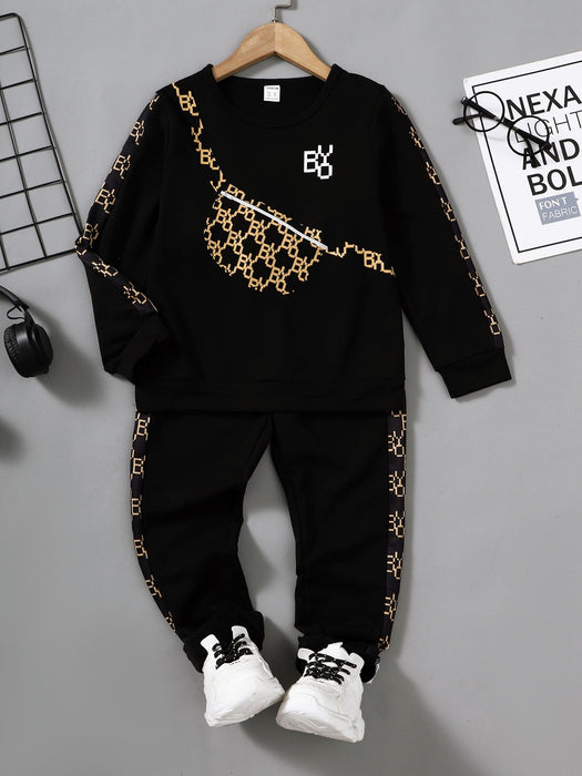 SHEIN Bolso de niño joven con jersey con estampado de letra y pantalones deportivos - Quierox - Tienda Online