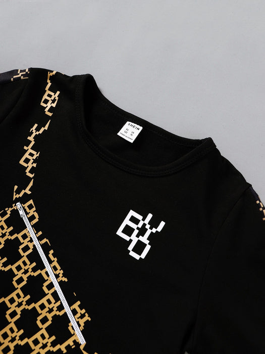 SHEIN Bolso de niño joven con jersey con estampado de letra y pantalones deportivos - Quierox - Tienda Online