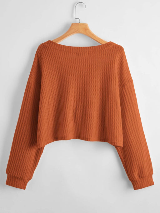 SHEIN Camiseta tejido tipo waffle con cuello en V unicolor Essnce Plus - Quierox - Tienda Online