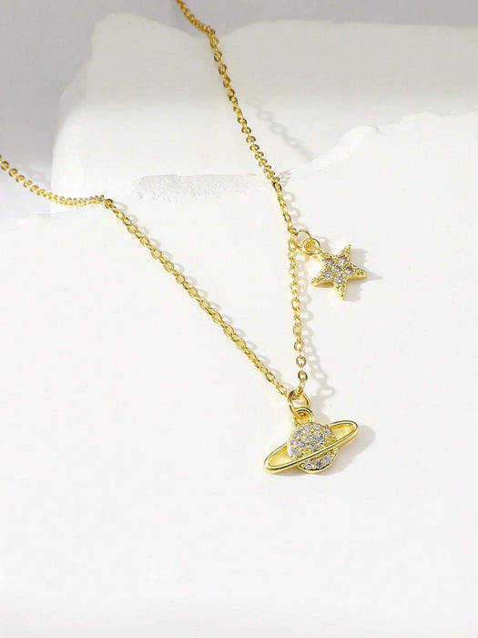 Shein Collar Con Colgante De Globo Y Pentagrama De Circonita Con Microincrustaciones - Quierox - Tienda Online