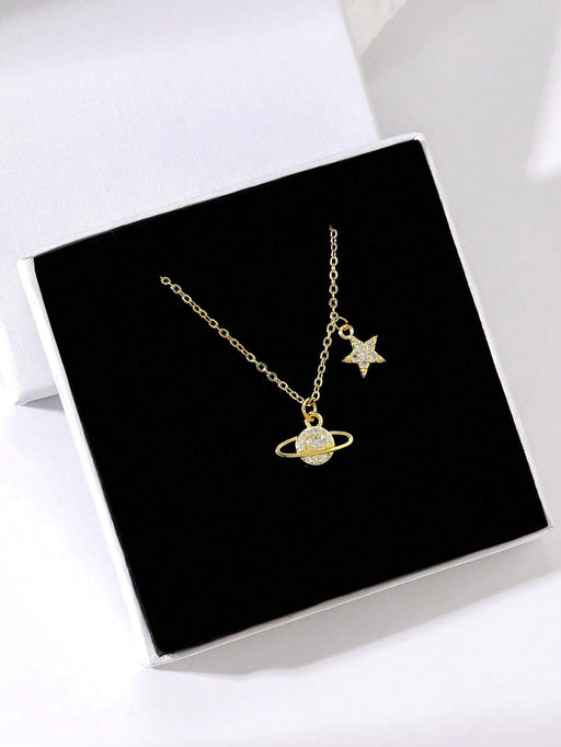 Shein Collar Con Colgante De Globo Y Pentagrama De Circonita Con Microincrustaciones - Quierox - Tienda Online