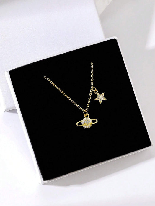 Shein Collar Con Colgante De Globo Y Pentagrama De Circonita Con Microincrustaciones - Quierox - Tienda Online