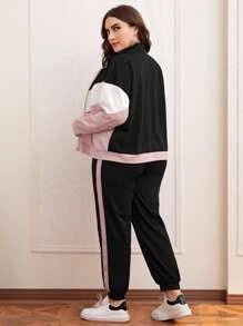 SHEIN Conjunto cazadora tapeta con cremallera de cheurón de color combinado con joggers - Quierox - Tienda Online