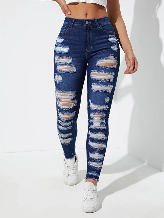 SHEIN Essnce Skinny Jeans Desgastados - Quierox - Tienda Online