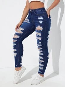 SHEIN Essnce Skinny Jeans Desgastados - Quierox - Tienda Online