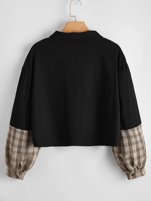 SHEIN EZwear Chaqueta de pana con panel de cuadros de hombros caídos - Quierox - Tienda Online