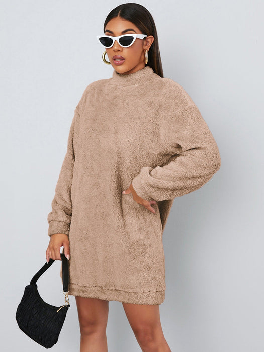 SHEIN EZwear Vestido sudadera teddy de cuello alto - Quierox - Tienda Online