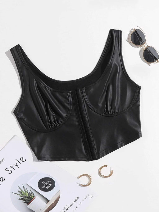 SHEIN ICON Camiseta sin mangas de PU con gancho y ojo bajo asimétrico - Quierox - Tienda Online