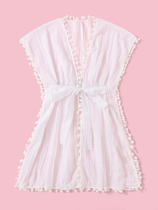 SHEIN Kimono con nudo delantero y ribete de pompones - Quierox - Tienda Online