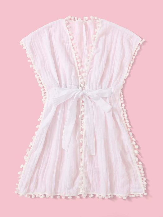 SHEIN Kimono con nudo delantero y ribete de pompones - Quierox - Tienda Online