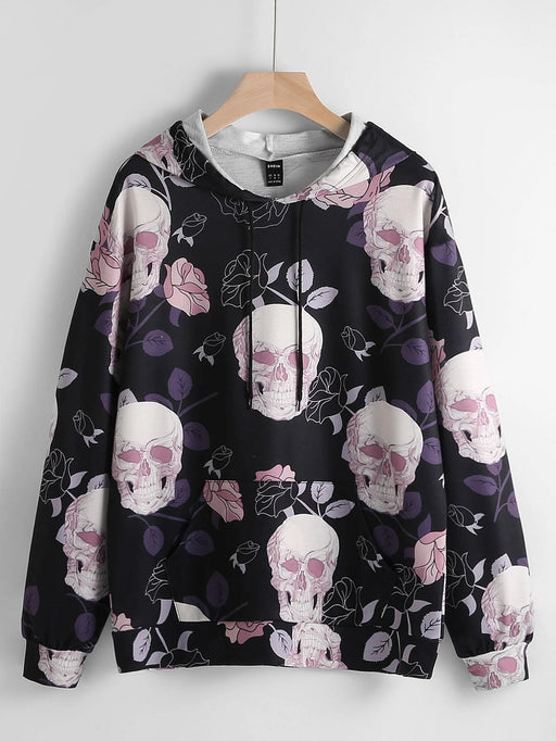 SHEIN LUNE Capucha con estampado floral y de cráneo con bolsillo de canguro - Quierox - Tienda Online
