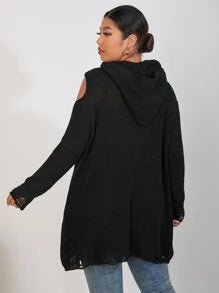 SHEIN LUNE Jersey de hombros descubiertos con abertura desgarro con capucha - Quierox - Tienda Online