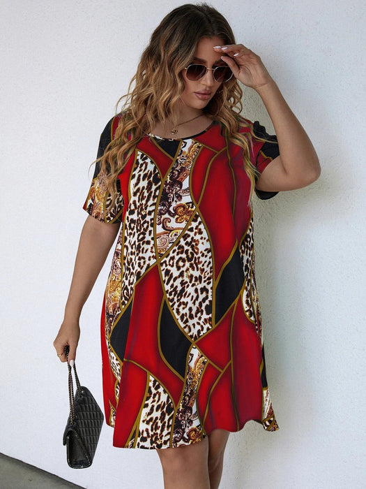 SHEIN LUNE Vestido túnico de leopardo de color combinado