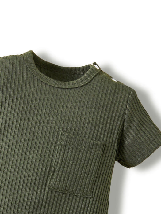 Shein Mameluco de punto de canalé con bolsillo delantero para bebé niño - Quierox - Tienda Online