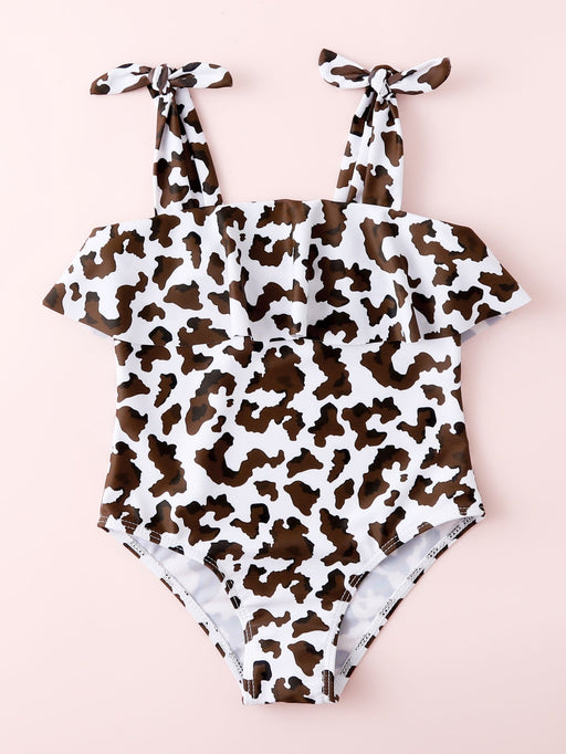 Shein Niñas Bañador una pieza bajo con fruncido de hombros con cordón - Quierox - Tienda Online