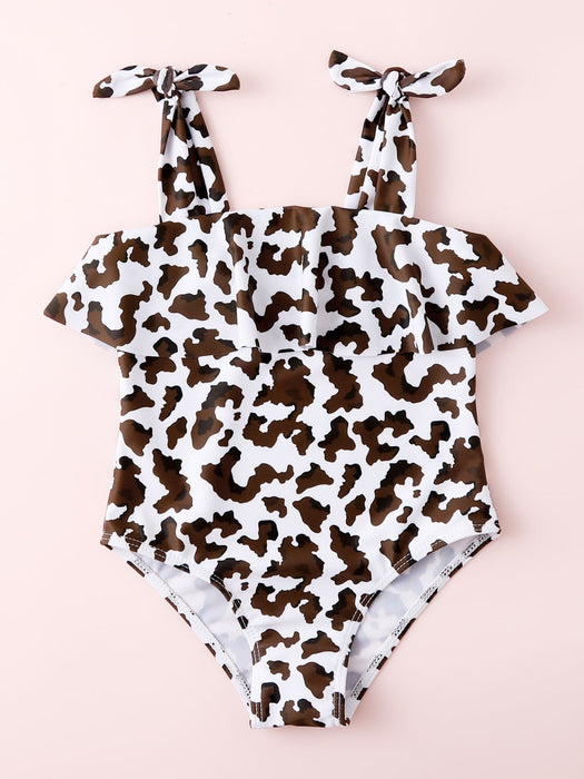 Shein Niñas Bañador una pieza bajo con fruncido de hombros con cordón - Quierox - Tienda Online