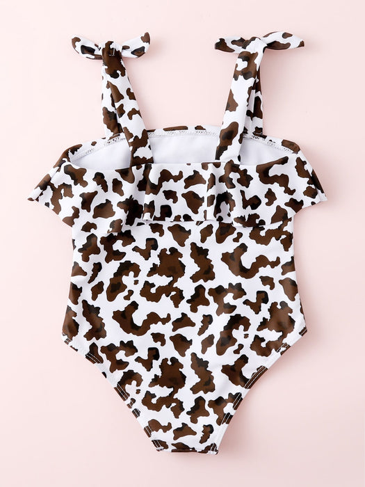 Shein Niñas Bañador una pieza bajo con fruncido de hombros con cordón - Quierox - Tienda Online