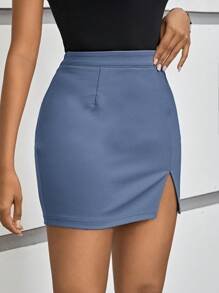 SHEIN PETITE Falda unicolor con dobladillo dividido - Quierox - Tienda Online