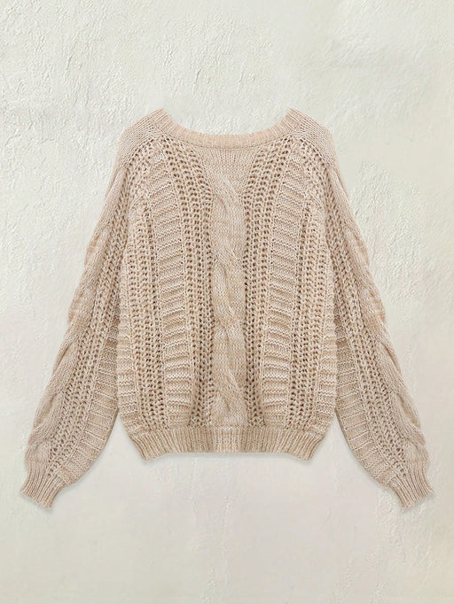 SHEIN Suéter de cuello redondo de punto de ochos sólido de moda casual - Quierox - Tienda Online