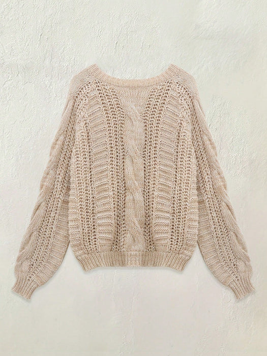 SHEIN Suéter de cuello redondo de punto de ochos sólido de moda casual - Quierox - Tienda Online