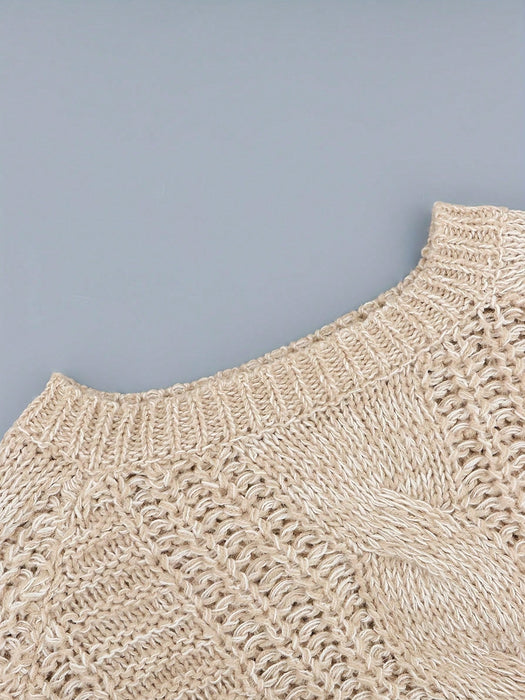 SHEIN Suéter de cuello redondo de punto de ochos sólido de moda casual - Quierox - Tienda Online