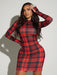 SHEIN SXY Vestido ajustado manga Larga con estampado a cuadros - Quierox - Tienda Online