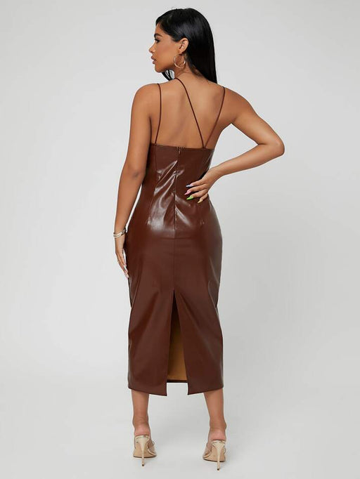 SHEIN SXY Vestido de tirantes con tira con diseño de espalda con abertura cuero PU - Quierox - Tienda Online
