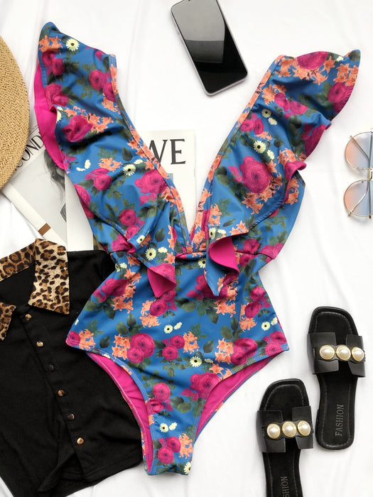 SHEIN Traje de baño de una pieza con volantes florales - Quierox - Tienda Online