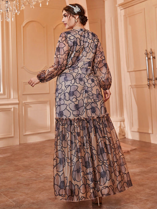 SHEIN Vestido Unity de manga farol con estampado floral ribete de volante - Quierox - Tienda Online